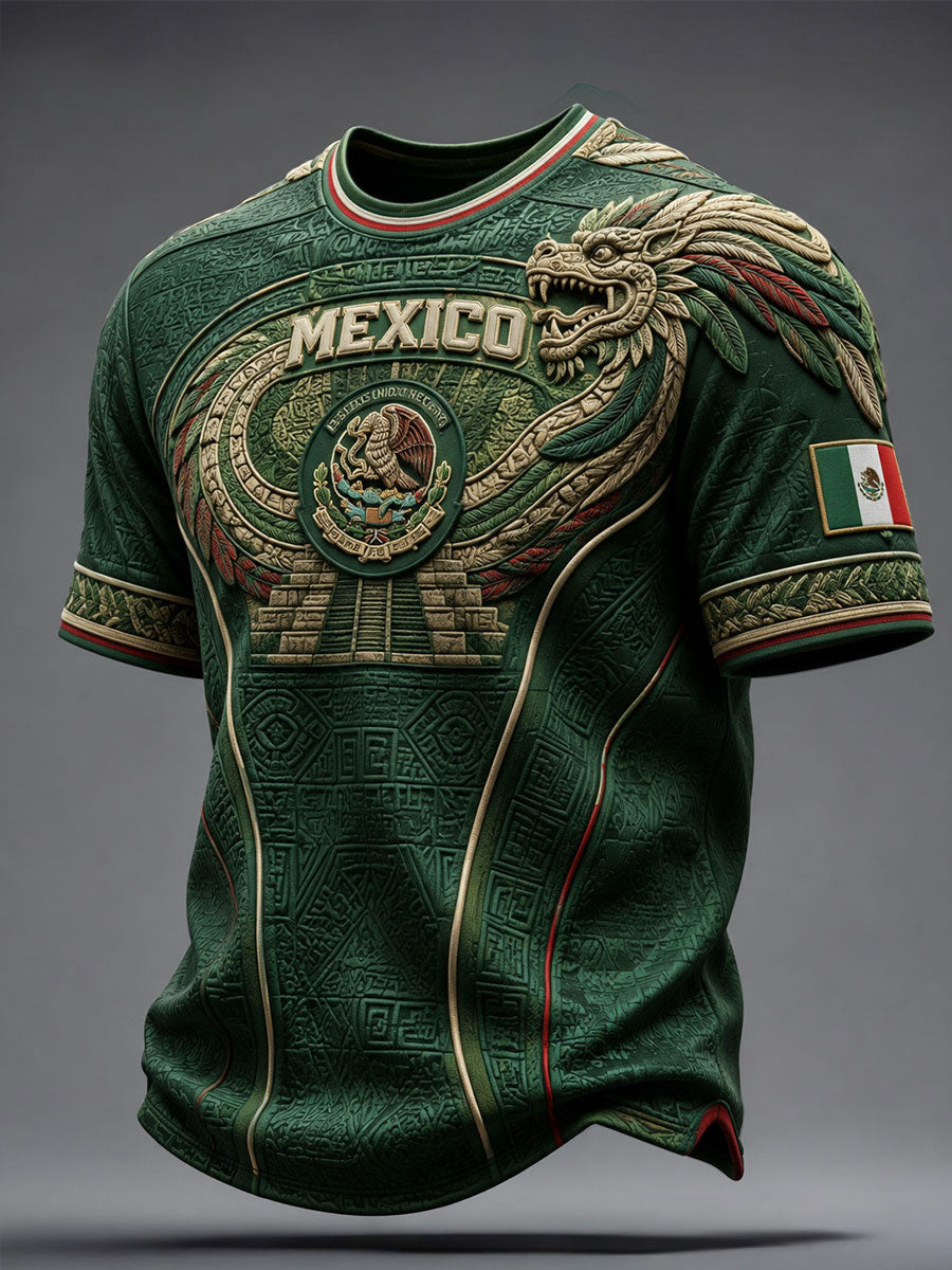 Camiseta estampada con diseño azteca para amantes del fútbol mexicano, para hombre