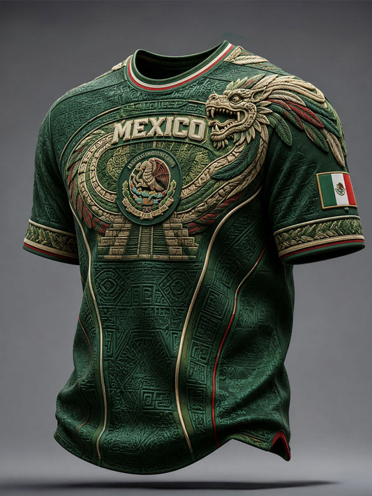 Camiseta estampada con diseño azteca para amantes del fútbol mexicano, para hombre