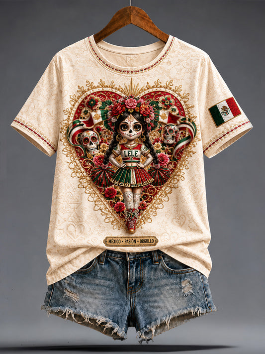 Camiseta de mujer México Football Lover La Catrina Lele Doll Art Printed
