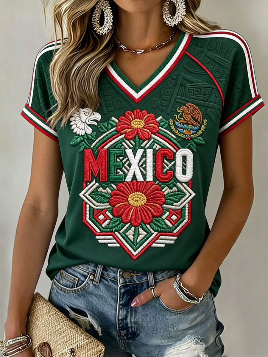 Camiseta informal con estampado para aficionadas al fútbol mexicano