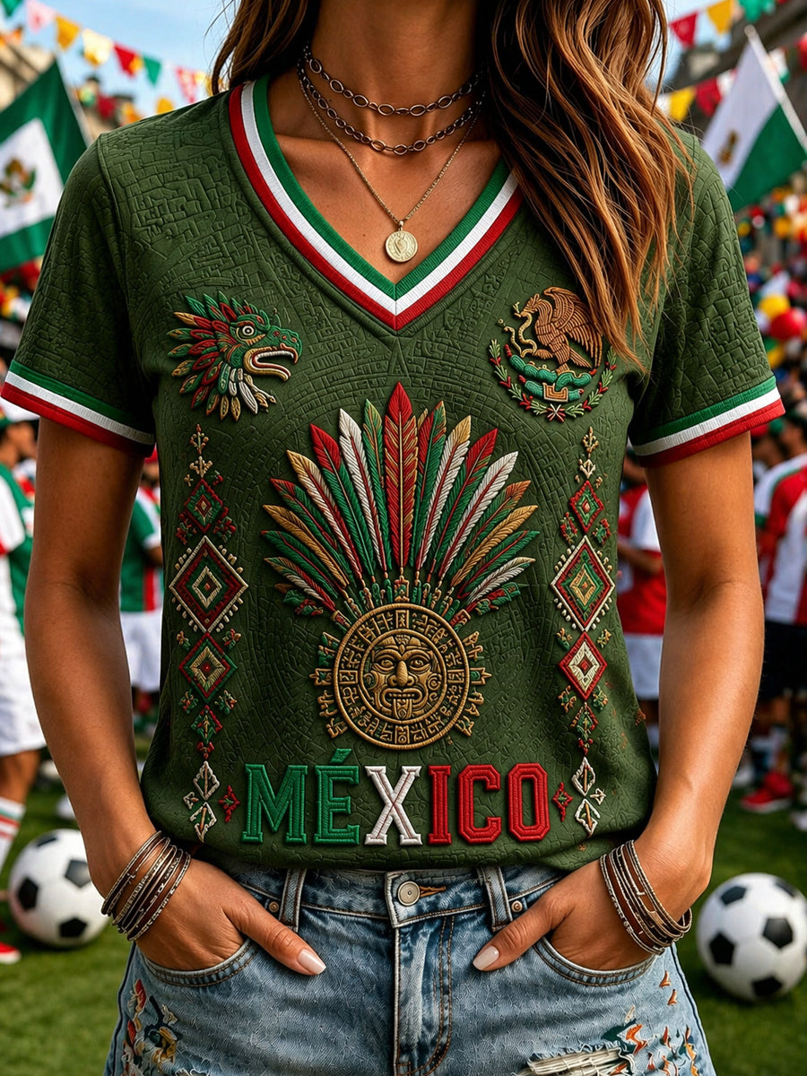 Camiseta informal con estampado para aficionadas al fútbol mexicano