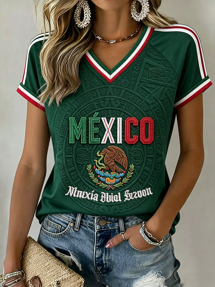 Camiseta informal con estampado para aficionadas al fútbol mexicano