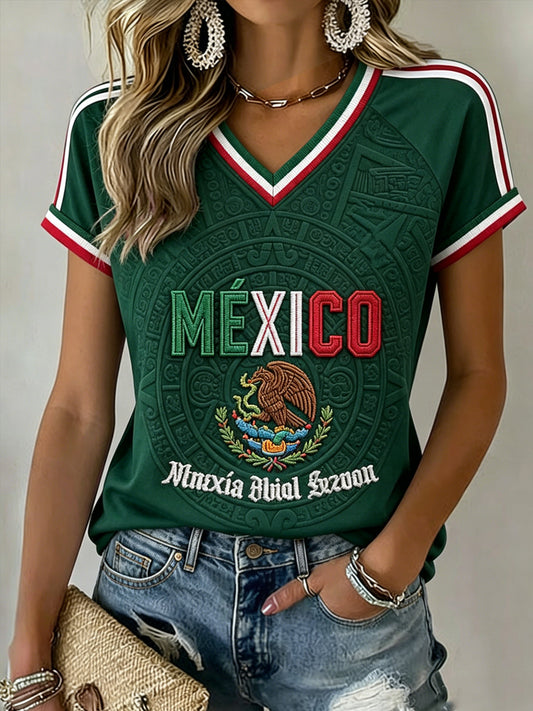 Camiseta informal con estampado para aficionadas al fútbol mexicano