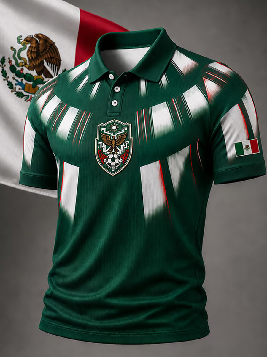 Polo estampado de arte para amantes del fútbol mexicano, diseño masculino