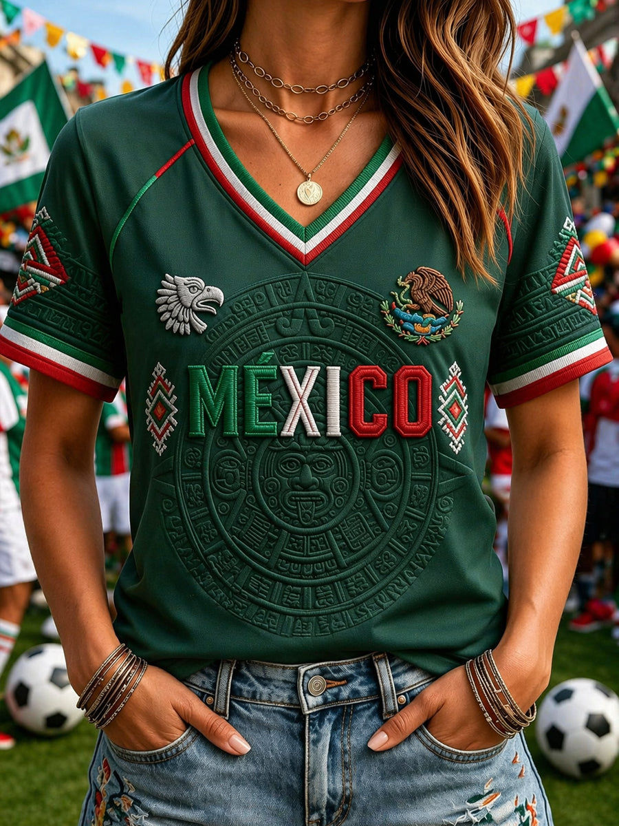 Camiseta informal con estampado para aficionadas al fútbol mexicano