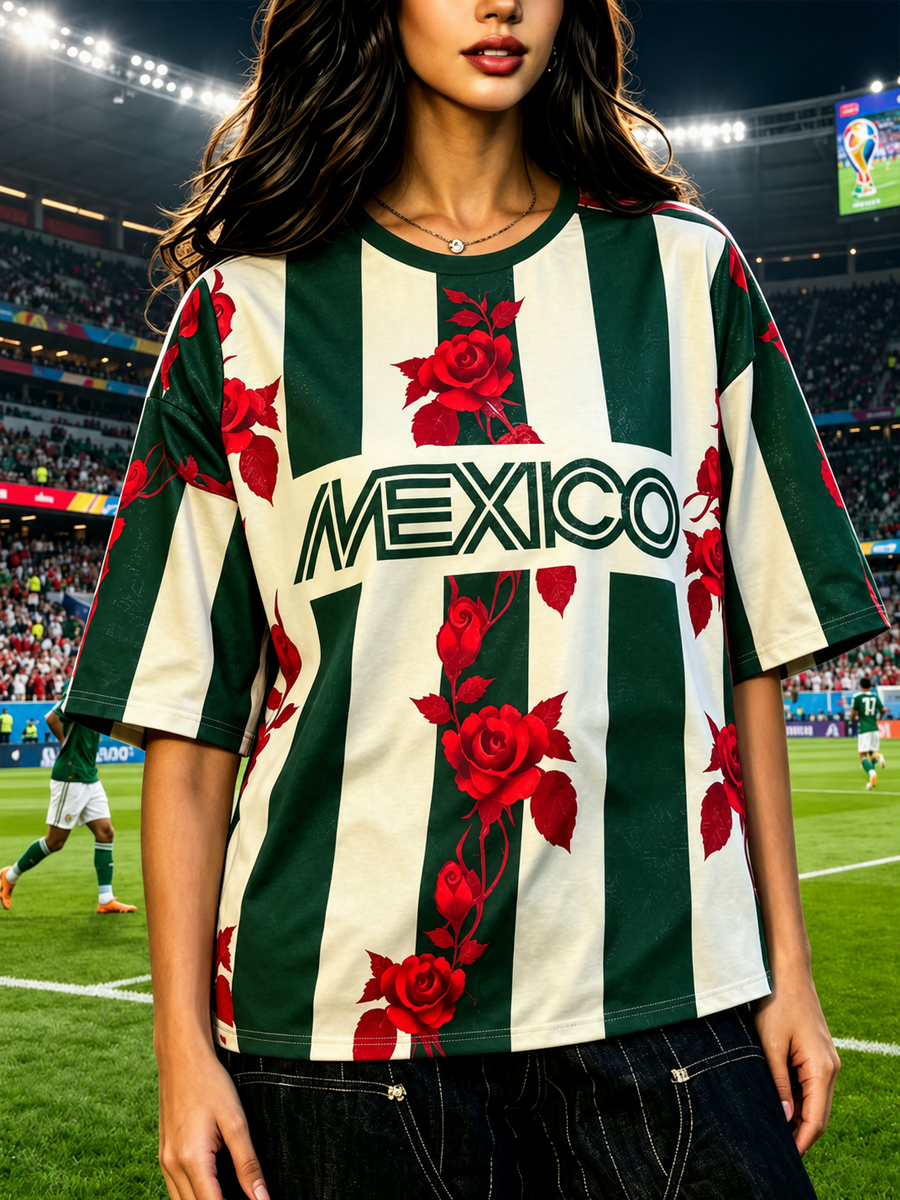 Camiseta de manga corta México Art Printed para mujer