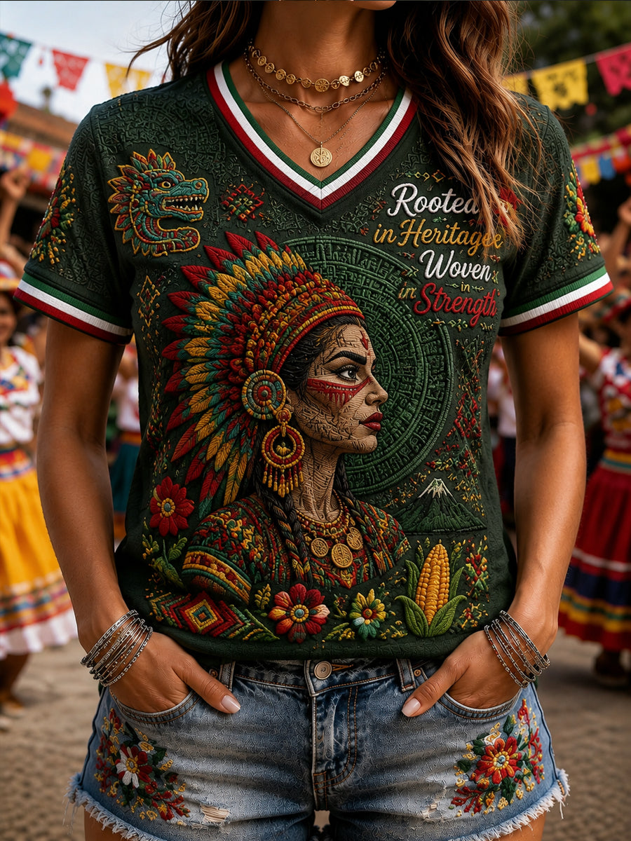 Camiseta informal de manga corta estampada del Festival Guelaguetza de México para mujer