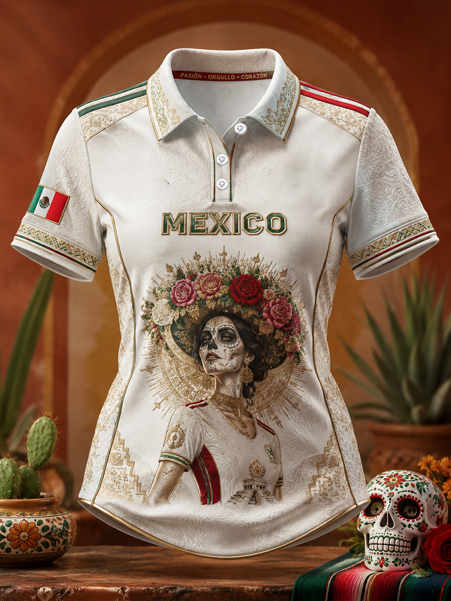 Mujeres México Fútbol Amante La Catrina Arte Impreso Casual Tops