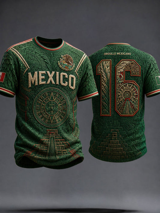 Camiseta estampada con diseño artístico para amantes del fútbol mexicano, para hombre