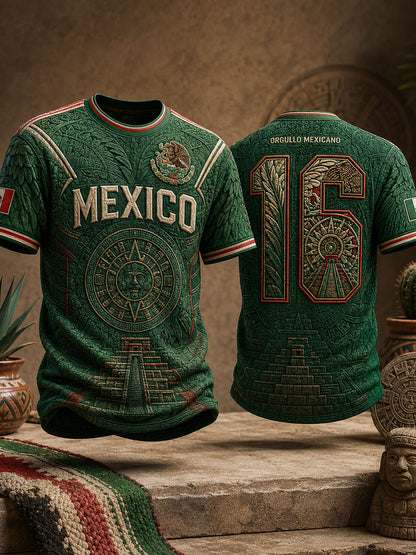 Camiseta estampada con diseño artístico para amantes del fútbol mexicano, para hombre