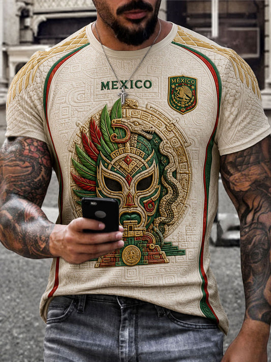 Camiseta estampada con diseño artístico para amantes del fútbol mexicano, para hombre