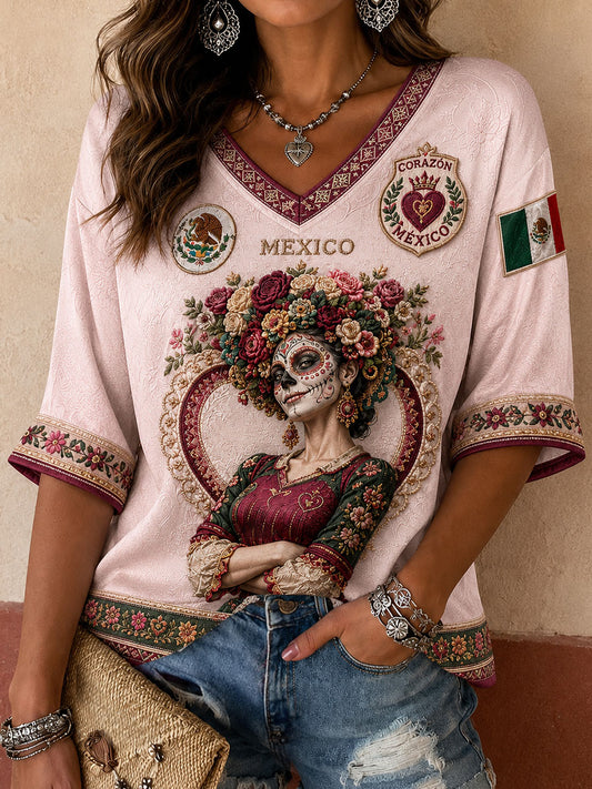 Camiseta México Football Lover La Catrina Art Printed para mujer