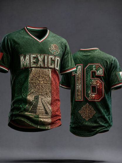 Camiseta con cuello en V impresa del arte del amante del fútbol de México de los hombres