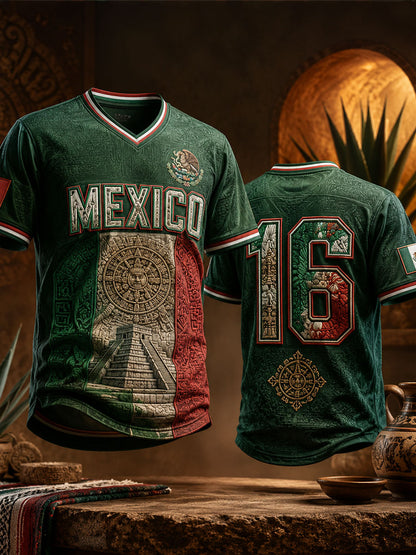 Camiseta con cuello en V impresa del arte del amante del fútbol de México de los hombres