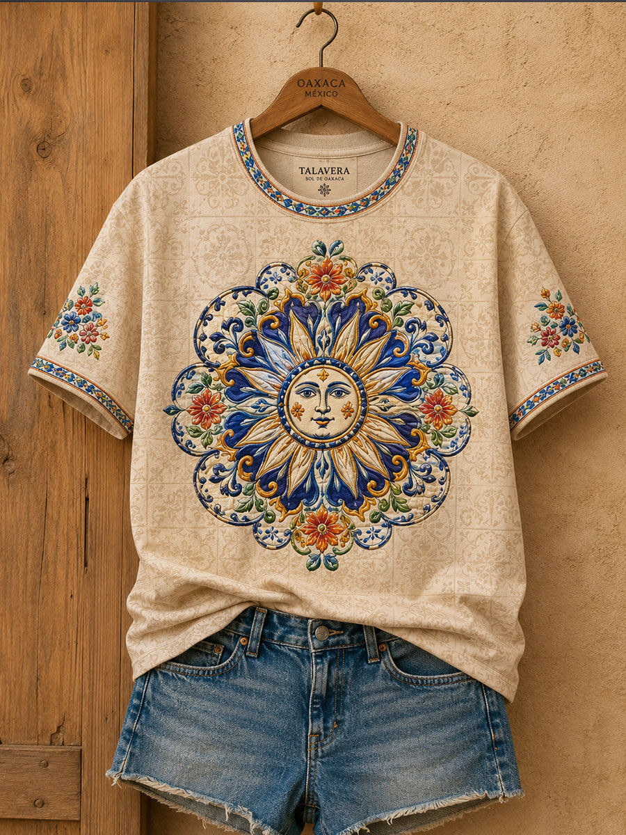 Camiseta de lino México Guelaguetza Talavera para mujer