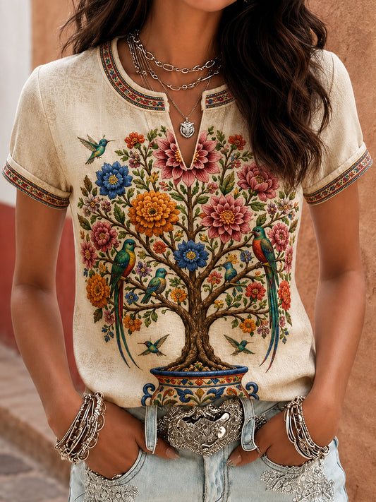 México Guelaguetza árbol de la vida de las mujeres arte impreso camiseta de lino