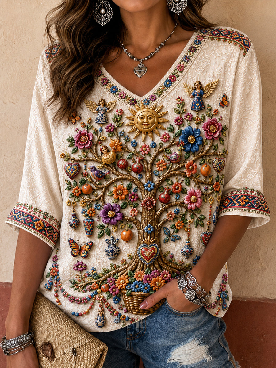 Camiseta México Guelaguetza (árbol de la vida arte impreso) para mujer