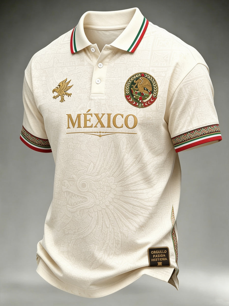 Polo casual de manga corta con estampado del Día de la Independencia de México para hombre