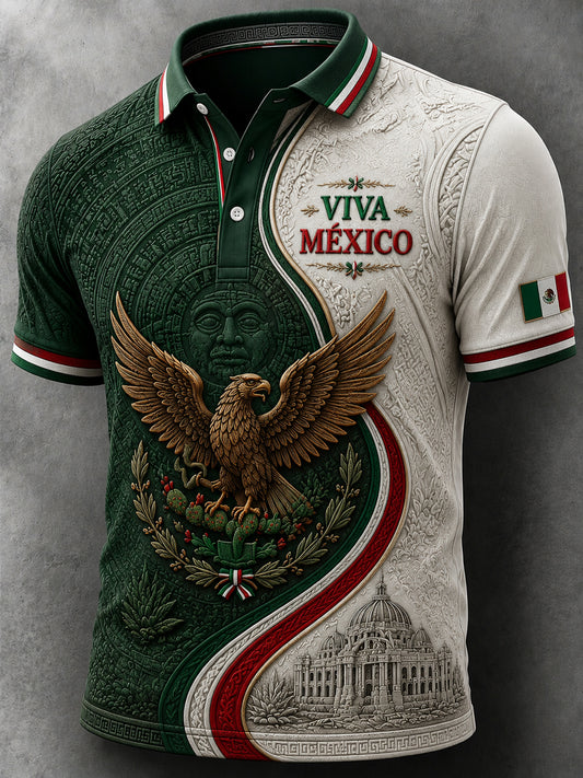 Polo casual de manga corta con estampado del Día de la Independencia de México para hombre