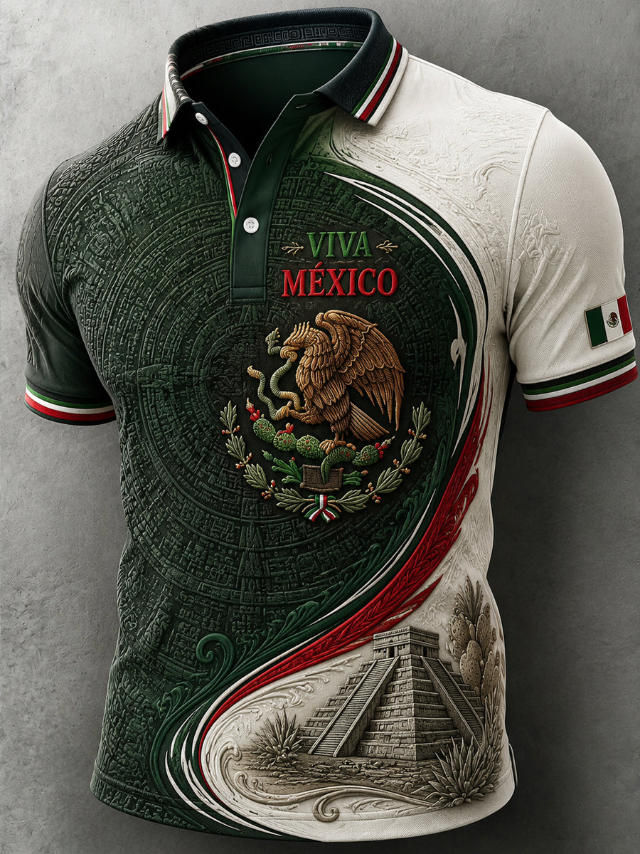 Polo casual de manga corta con estampado del Día de la Independencia de México para hombre