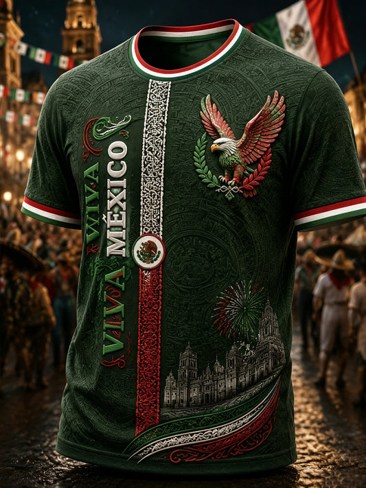 Camiseta informal de manga corta para hombre, estampada con motivo del Día de la Independencia de México