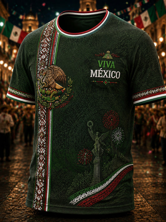 Camiseta de manga corta con estampado de día de la independencia mexicana para hombre