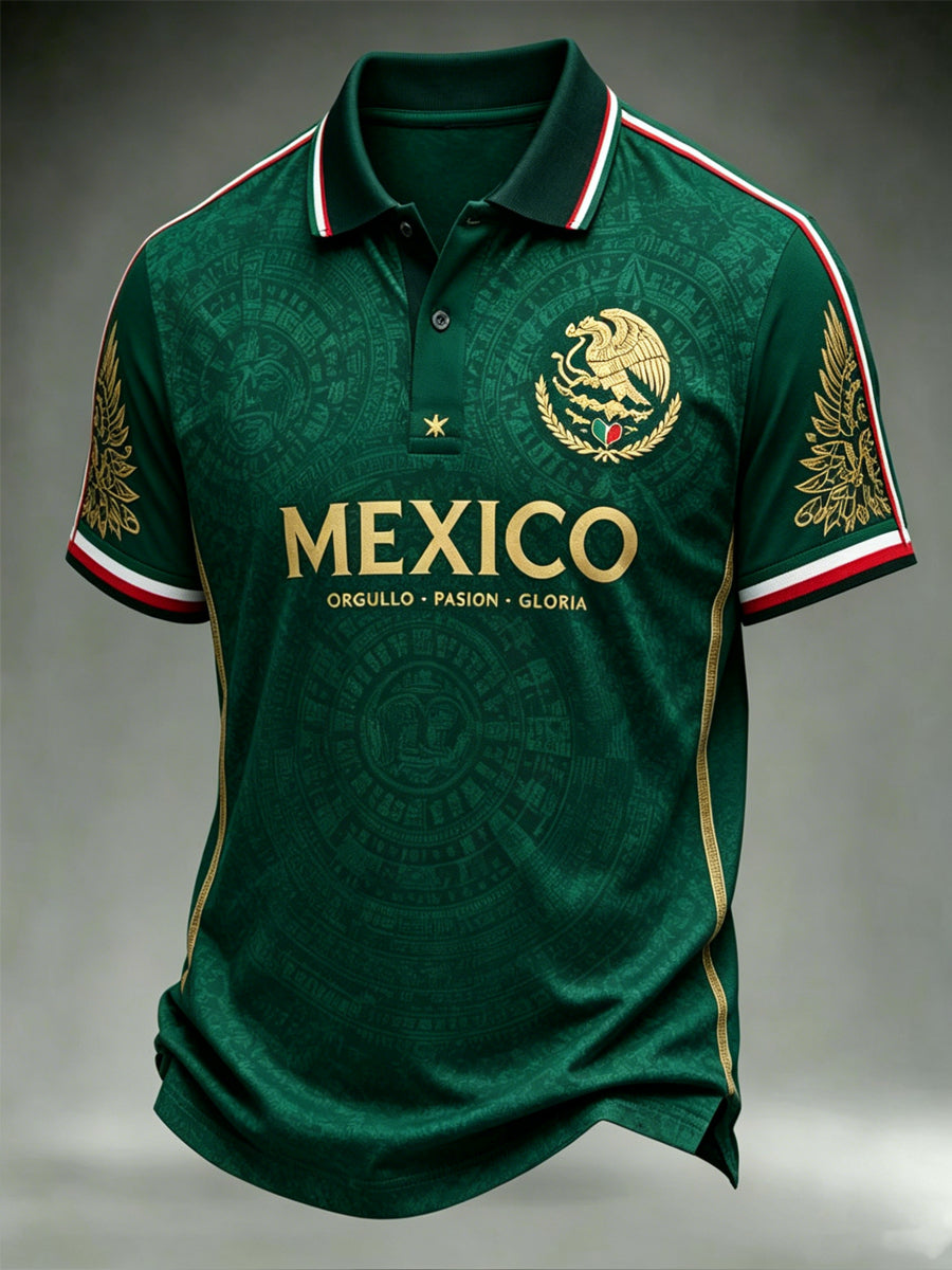 Polo casual de manga corta con estampado del Día de la Independencia de México para hombre