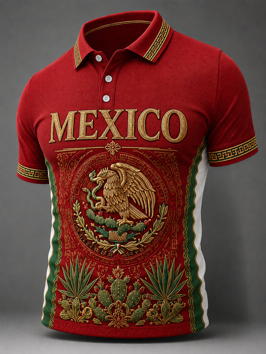 Polo casual estampado con orgullo mexicano para hombre