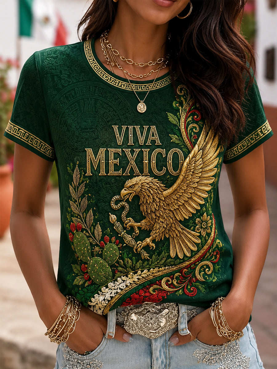Camiseta casual con estampado de orgullo mexicano Viva México para mujer