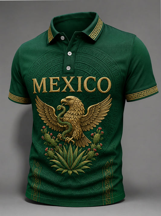 Polo casual estampado con orgullo mexicano para hombre