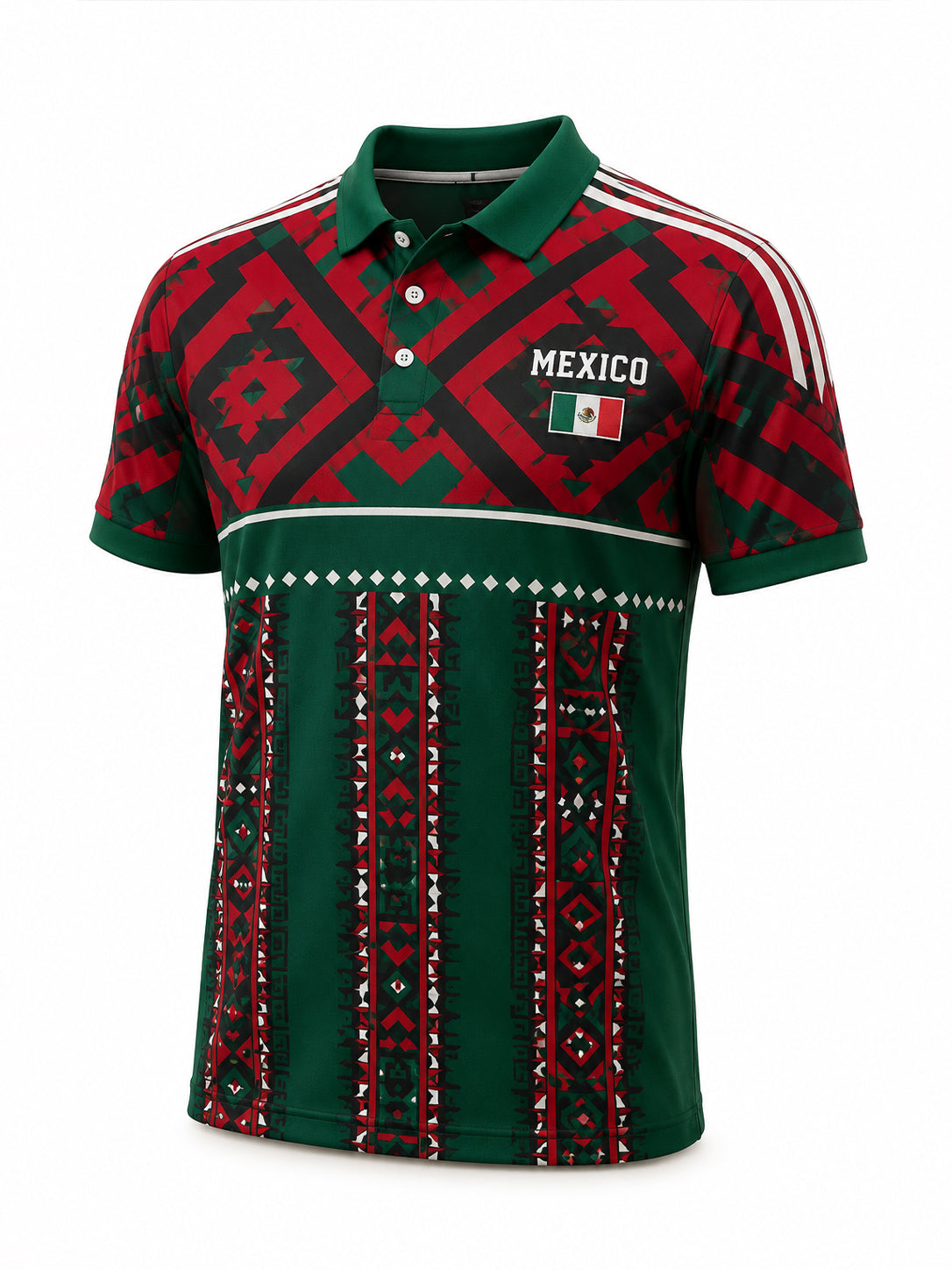 Camiseta polo con estampado artístico de elementos de animación en un partido de fútbol mexicano masculino
