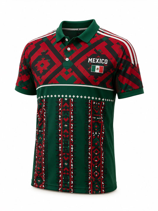 Camiseta polo con estampado artístico de elementos de animación en un partido de fútbol mexicano masculino