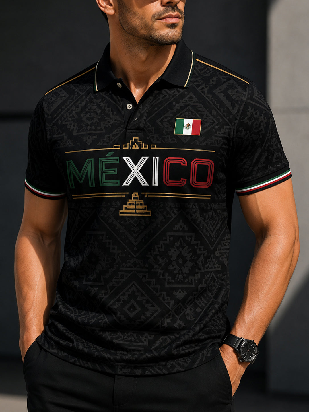 Camisa polo mexicana de la impresión del arte del elemento que anima del partido de fútbol de los hombres