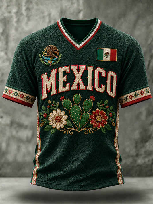 Camiseta de manga corta con cuello en V Mexico Lover Art para hombre
