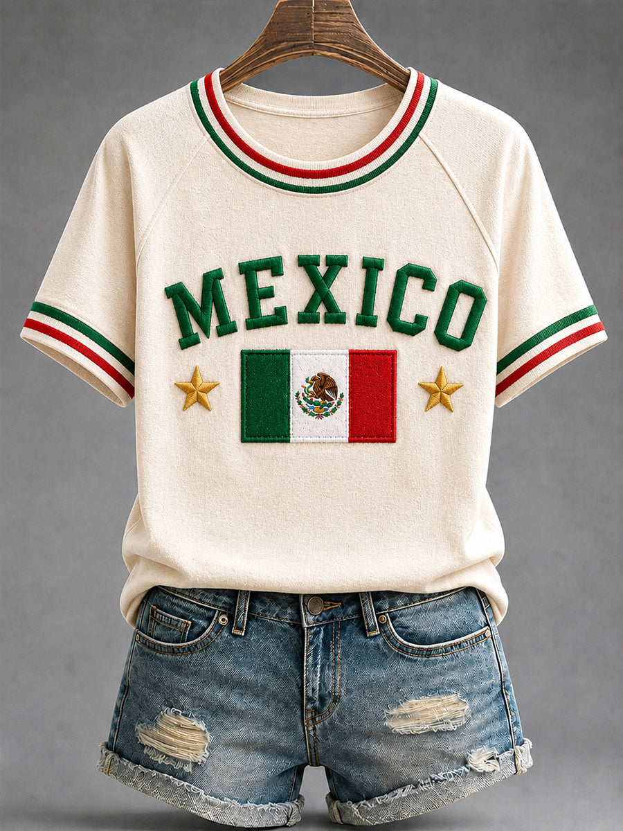 Camiseta de manga corta con cuello redondo México Lover Art para mujer