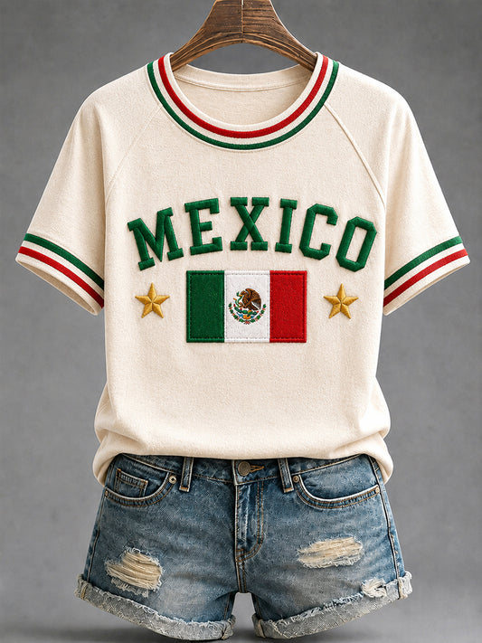Camiseta de manga corta con cuello redondo México Lover Art para mujer