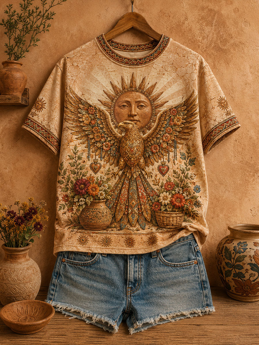 Camiseta estampada con arte mexicano de la Guelaguetza para mujer