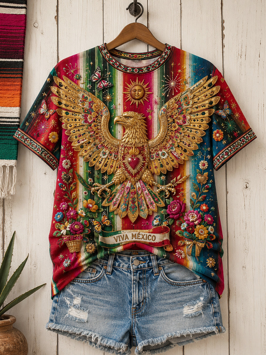 Camiseta estampada con arte mexicano de la Guelaguetza para mujer