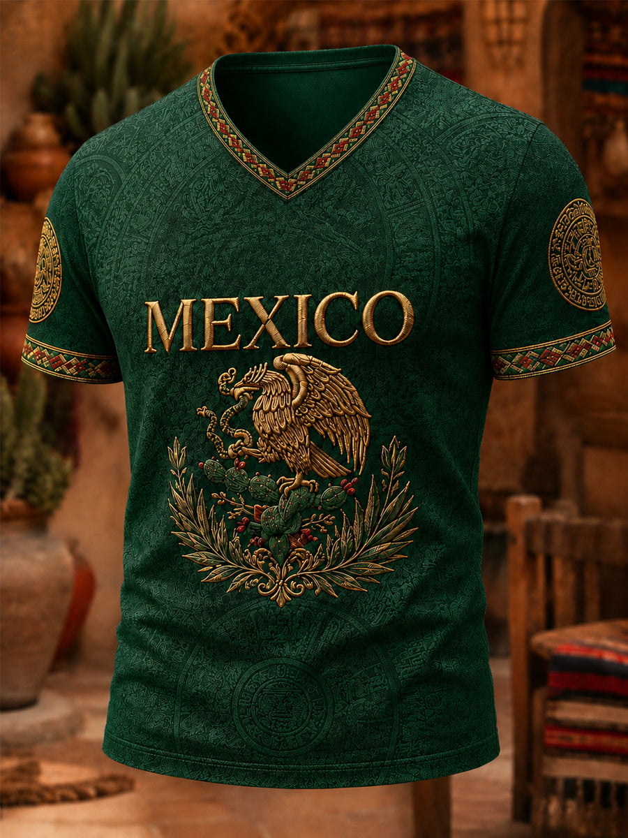 Orgullo mexicano de los hombres Impreso Casual V-Neck Tee