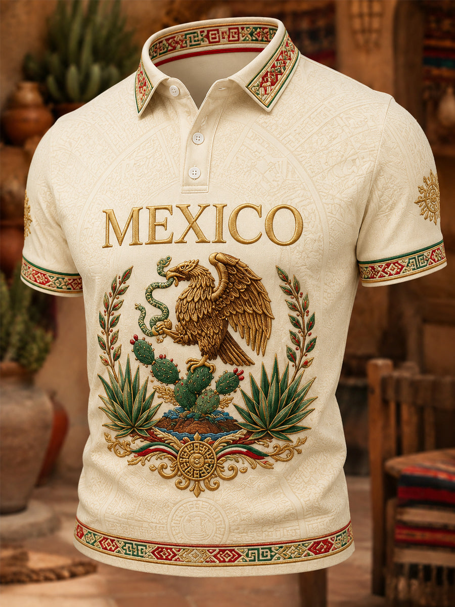 Polo casual estampado con orgullo mexicano para hombre