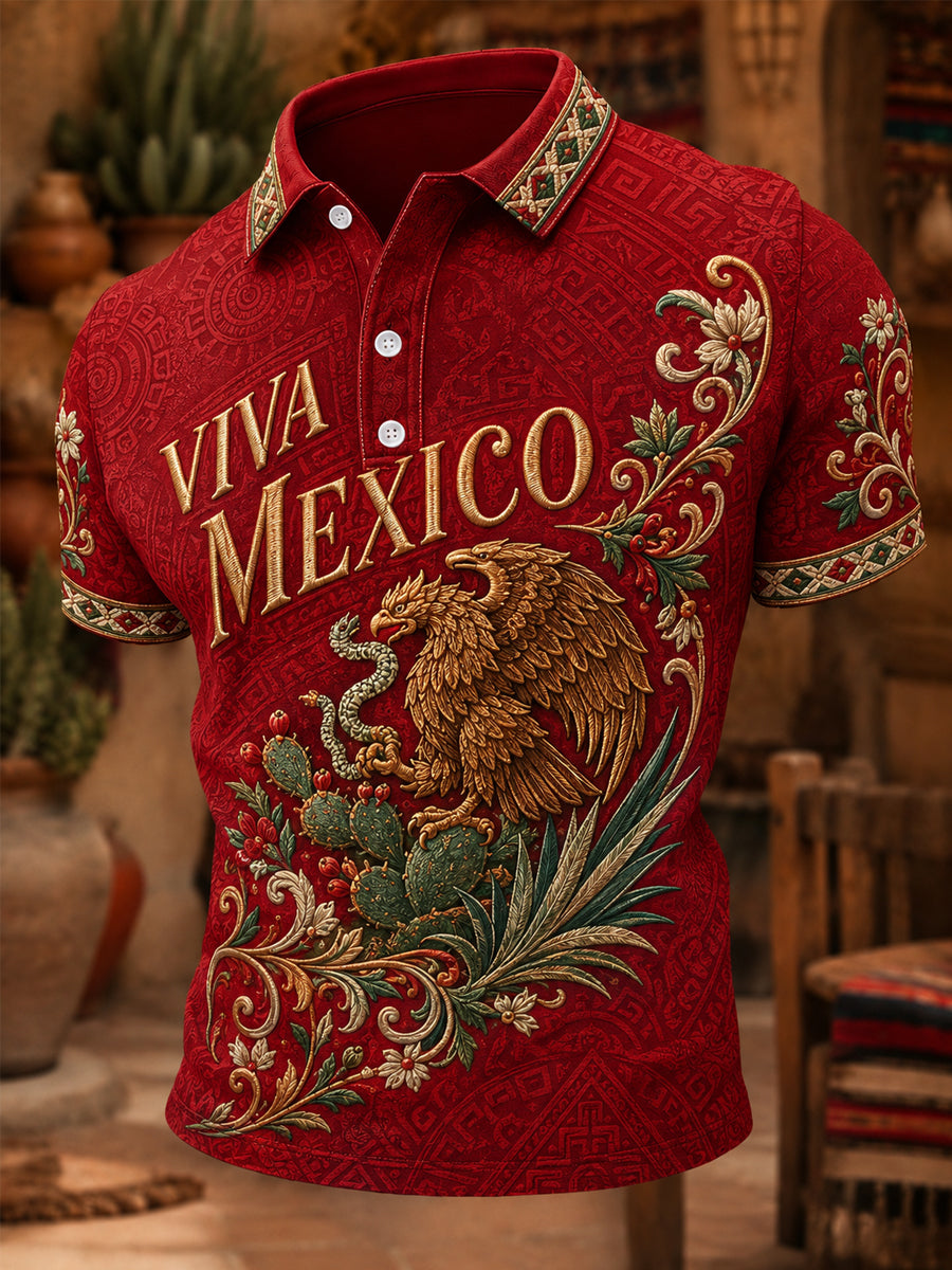 Polo casual estampado con orgullo mexicano para hombre