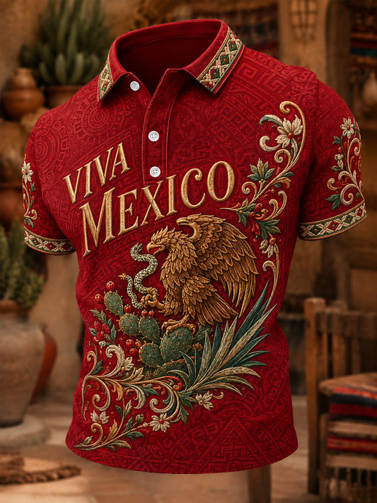 Polo casual estampado con orgullo mexicano para hombre