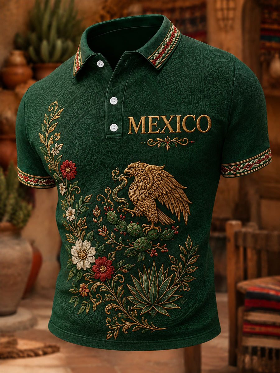 Polo casual estampado con orgullo mexicano para hombre