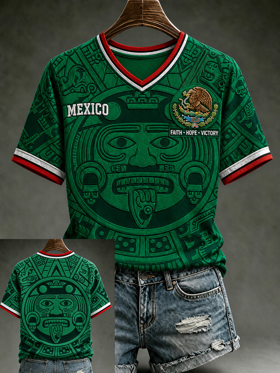 Camiseta de manga corta con cuello en V y estampado de amor a México para mujer