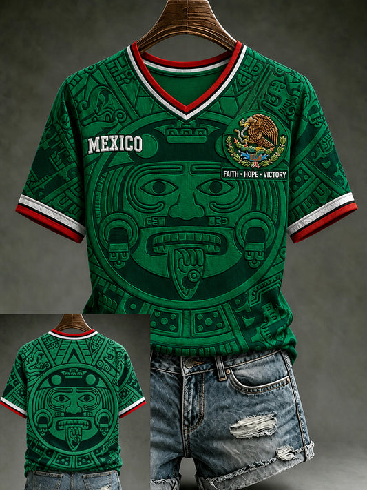 Camiseta de manga corta con cuello en V y estampado de amor a México para mujer