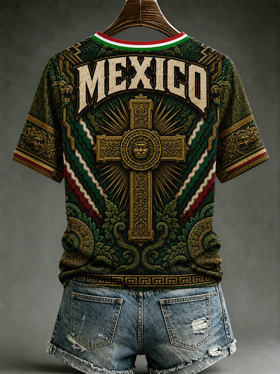 Camiseta de manga corta con cuello en V y estampado de amor a México para mujer