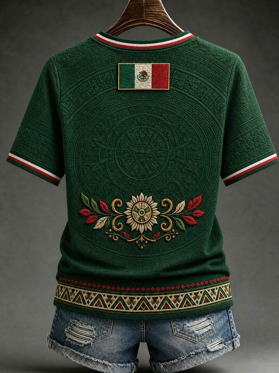 Camiseta de manga corta con cuello en V y estampado de amor a México para mujer