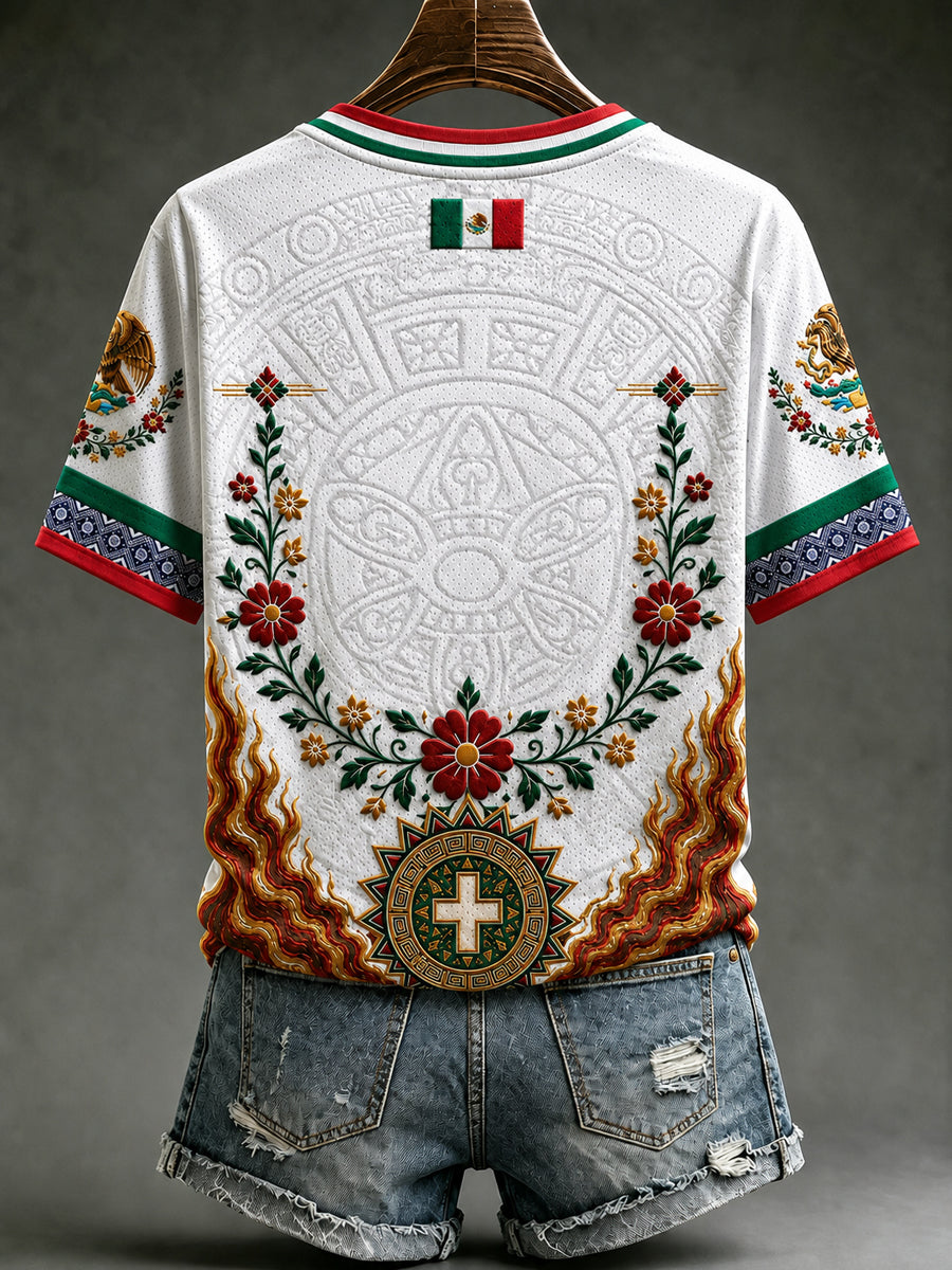 Camiseta de manga corta con cuello en V y estampado de amor a México para mujer