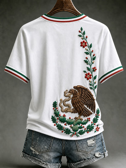 Camiseta de manga corta con cuello en V y estampado de amor a México para mujer