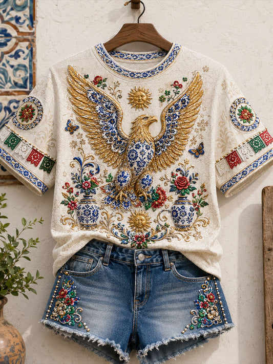 Camiseta estampada con arte mexicano de la Guelaguetza para mujer